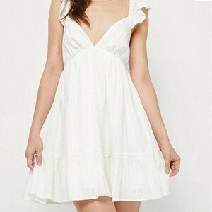 Needii Off-white Ruffle Sleeve Tie-Back Mini Dress, Size Small